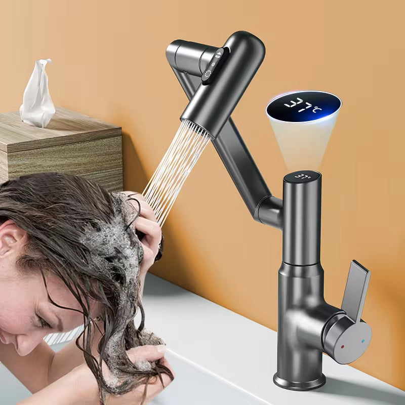 Digital Display LED Basin Faucet – 360° Rotating Multi-Function Hot & Cold Water Sink Mixer