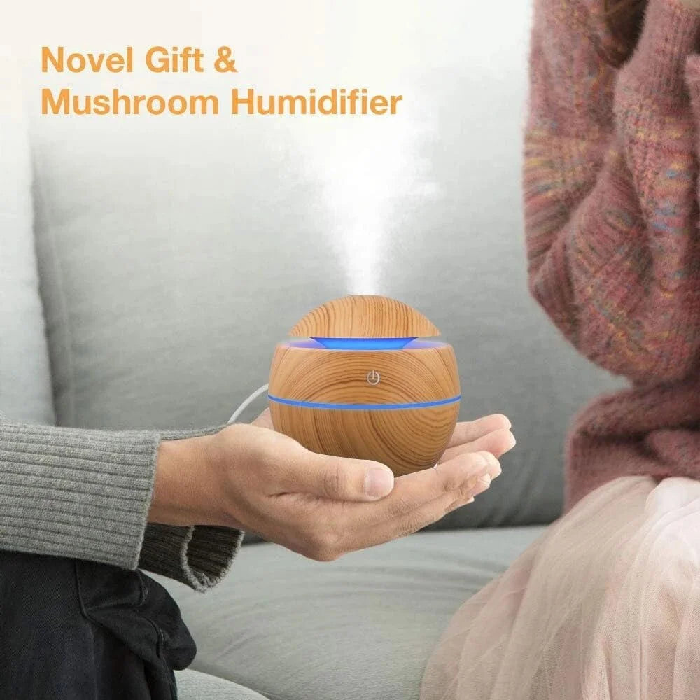 Electric Ultrasonic Humidifier & Aroma Diffuser - Wood Grain Essential Oil Mist Maker for Bedroom