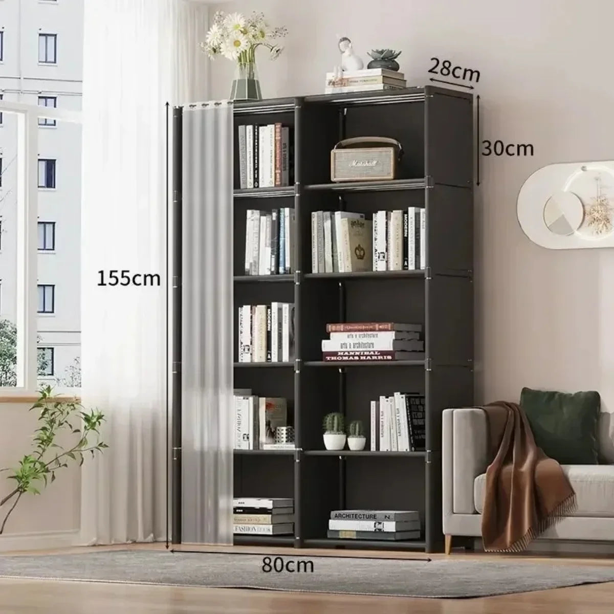 6/5 Layers Dustproof Wardrobe – High Capacity Open Bookshelf & Storage Cabinet for Bedroom