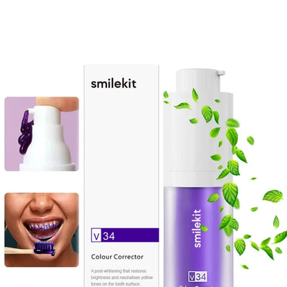 V34 SmileKit Purple Whitening Toothpaste – Stain Removal & Teeth Brightening Care (30ml)