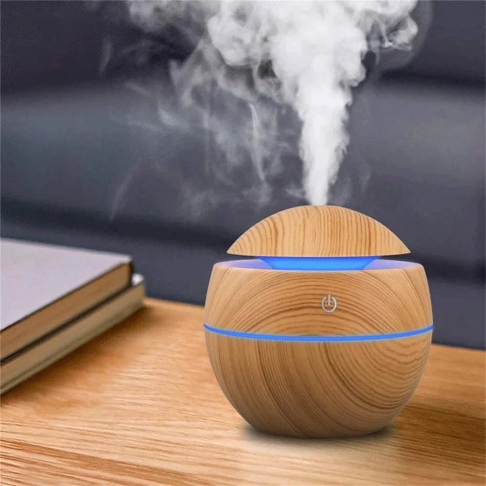 Electric Ultrasonic Humidifier & Aroma Diffuser - Wood Grain Essential Oil Mist Maker for Bedroom