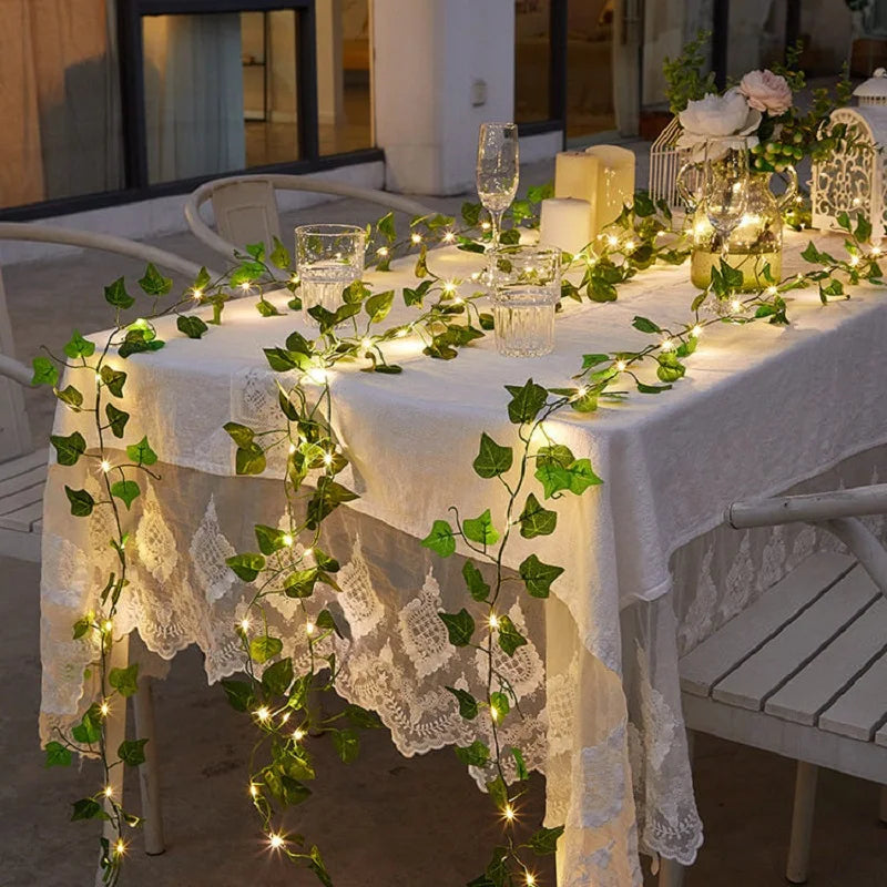 Solar String Lights with Artificial Leaf & Flower Garland – Perfect for Outdoor Decor, Weddings, and Parties