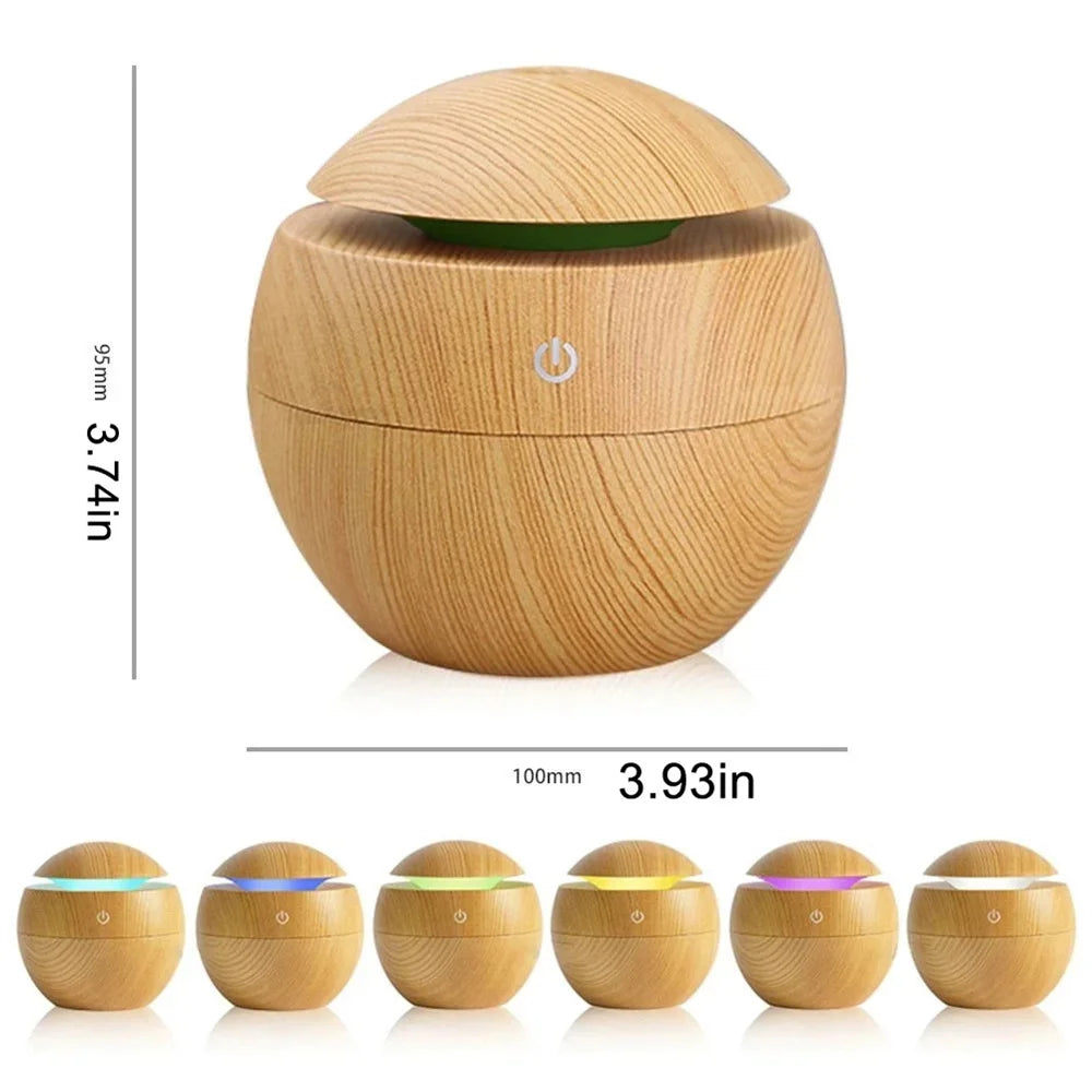 Electric Ultrasonic Humidifier & Aroma Diffuser - Wood Grain Essential Oil Mist Maker for Bedroom