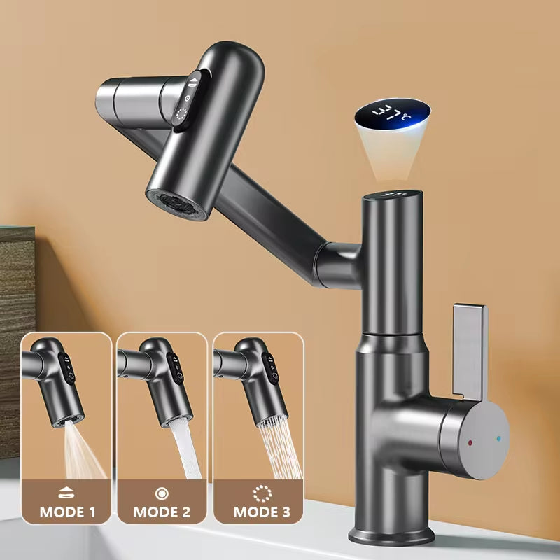 Digital Display LED Basin Faucet – 360° Rotating Multi-Function Hot & Cold Water Sink Mixer