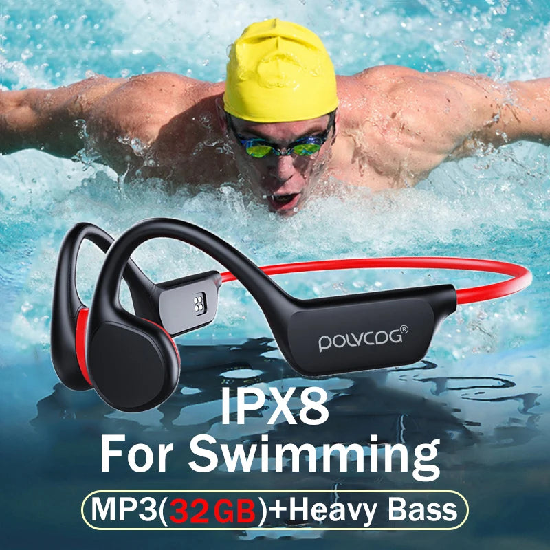 Bone Conduction Headset IPX8 – 32GB Bluetooth 5.3 Wireless Swimming Headset with Microphone