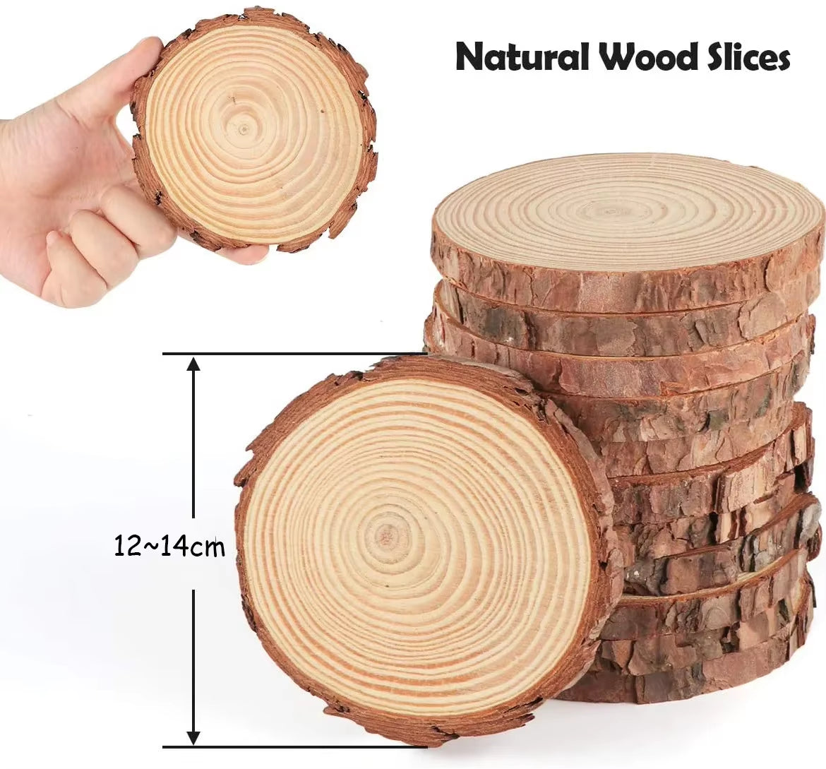 Natural Pine Wood Slices – Unfinished Round Discs with Tree Bark for DIY Crafts (3-16CM)