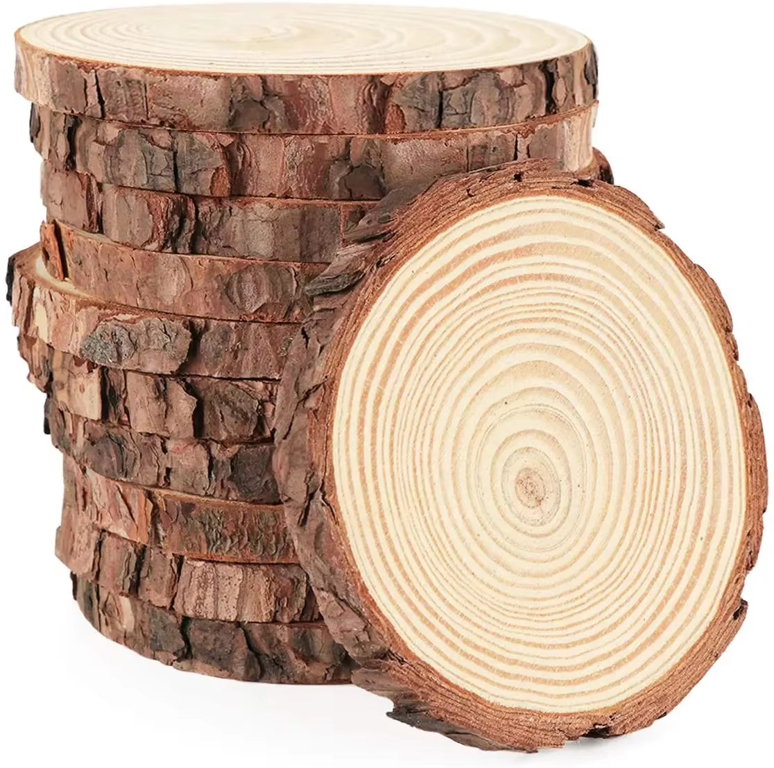 Natural Pine Wood Slices – Unfinished Round Discs with Tree Bark for DIY Crafts (3-16CM)