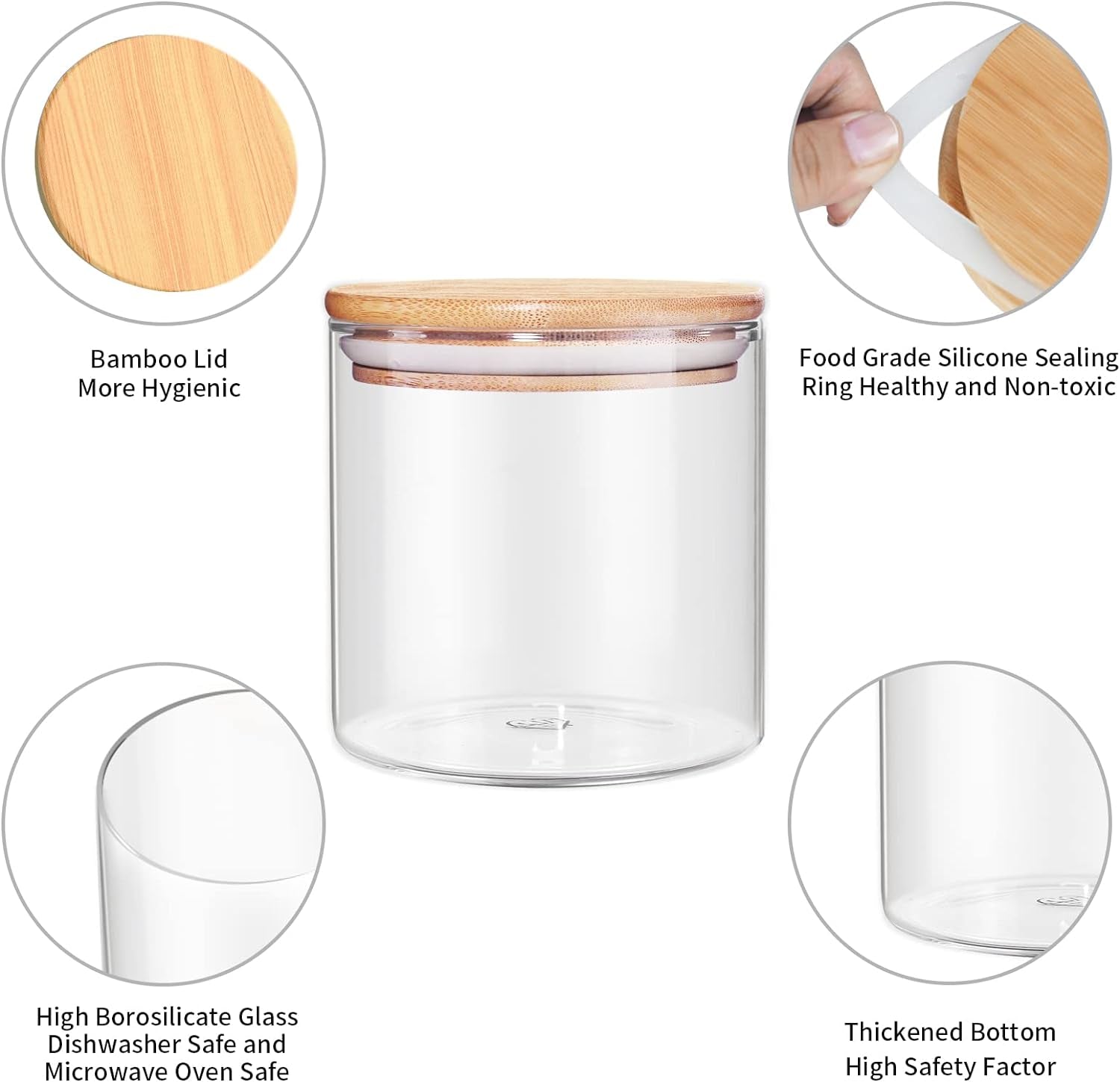 Food Storage Jar – 18.6 FL OZ (550 ML) Glass Canister with Airtight Bamboo Lid