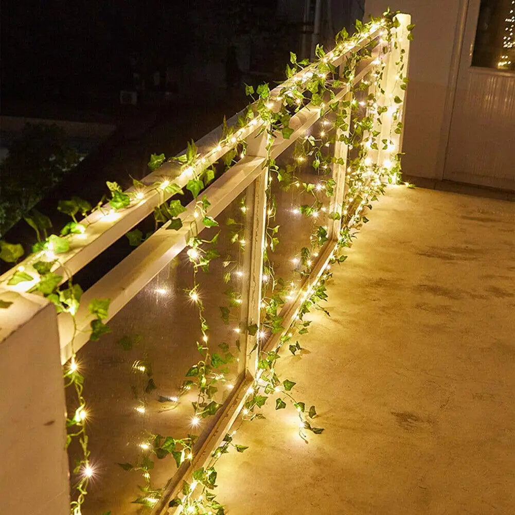 Solar String Lights with Artificial Leaf & Flower Garland – Perfect for Outdoor Decor, Weddings, and Parties