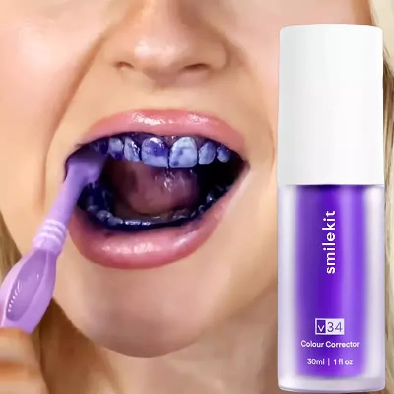 V34 SmileKit Purple Whitening Toothpaste – Stain Removal & Teeth Brightening Care (30ml)