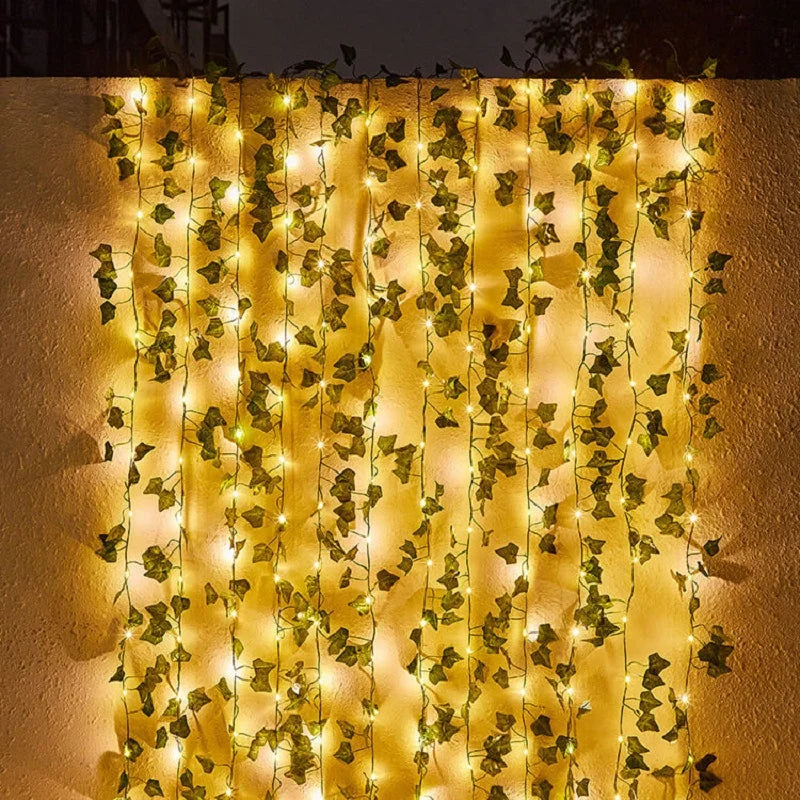 Solar String Lights with Artificial Leaf & Flower Garland – Perfect for Outdoor Decor, Weddings, and Parties