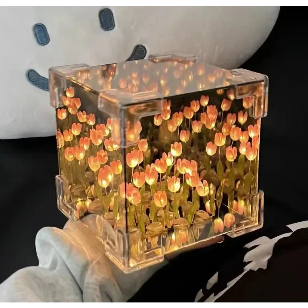 DIY Tulip Flower Sea Cube Night Lamp Kit – Creative 3D Light for Couples and Girlfriends