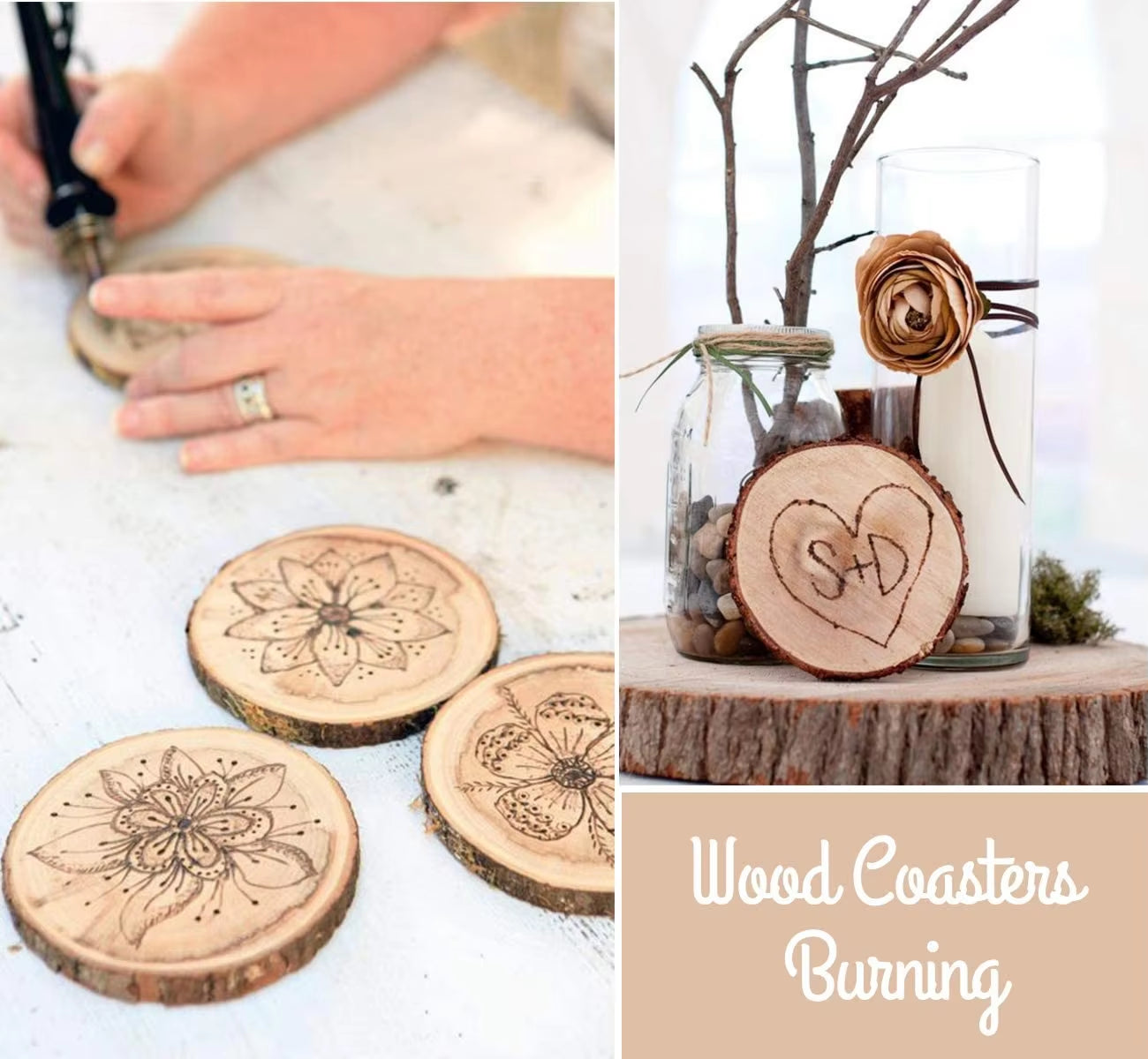 Natural Pine Wood Slices – Unfinished Round Discs with Tree Bark for DIY Crafts (3-16CM)