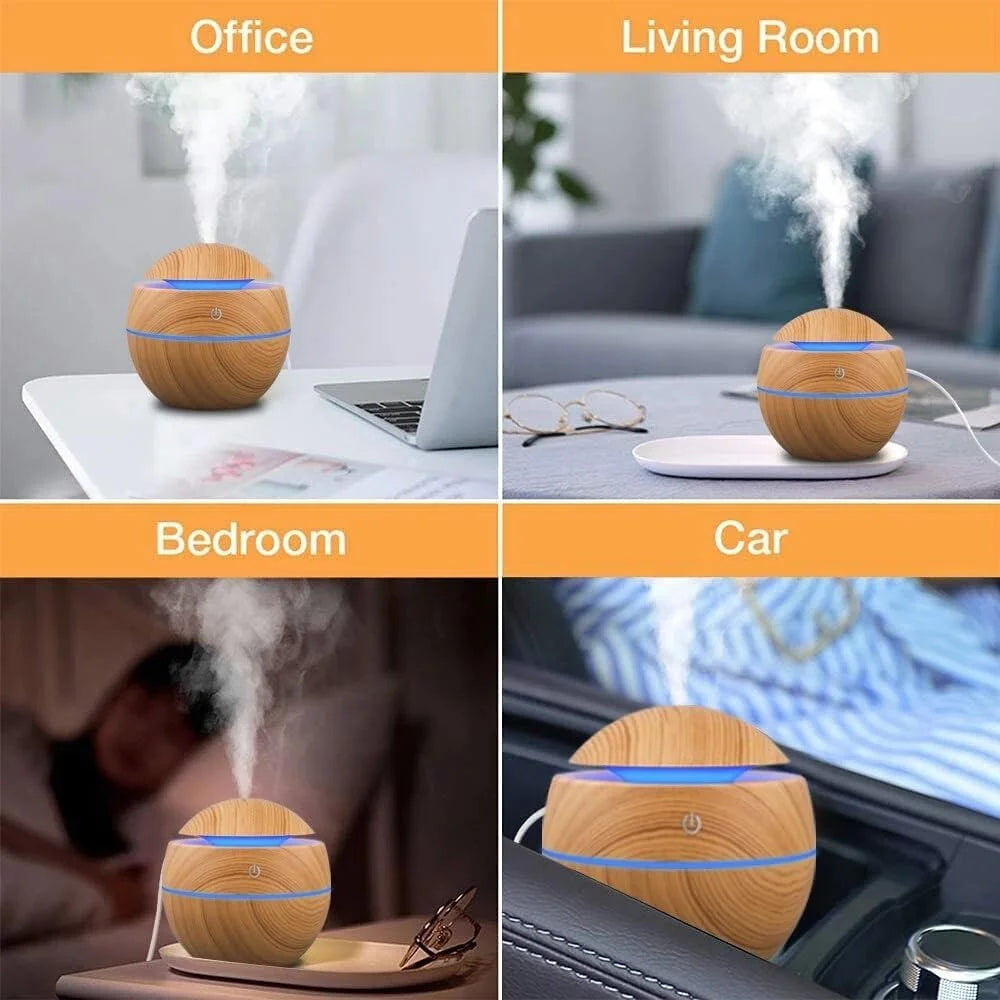 Electric Ultrasonic Humidifier & Aroma Diffuser - Wood Grain Essential Oil Mist Maker for Bedroom