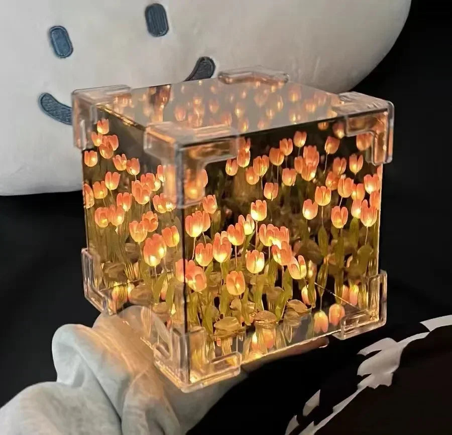 DIY Tulip Flower Sea Cube Night Lamp Kit – Creative 3D Light for Couples and Girlfriends