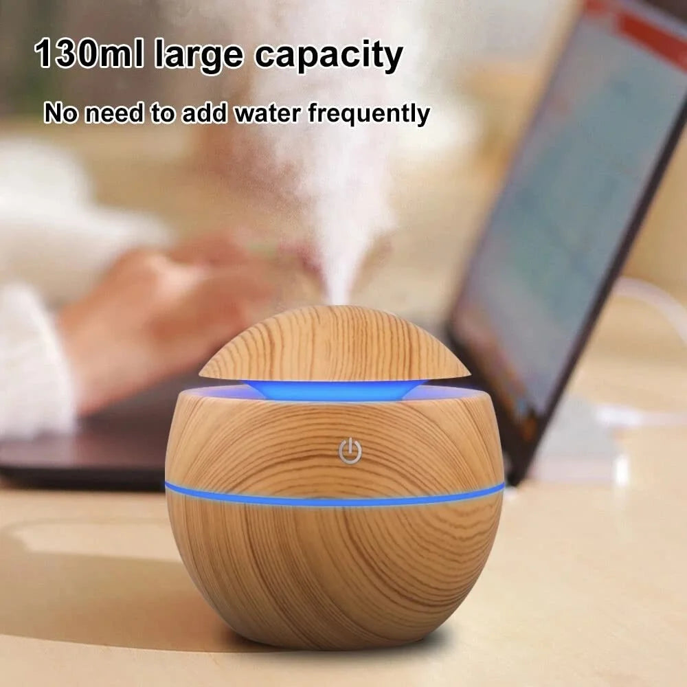 Electric Ultrasonic Humidifier & Aroma Diffuser - Wood Grain Essential Oil Mist Maker for Bedroom