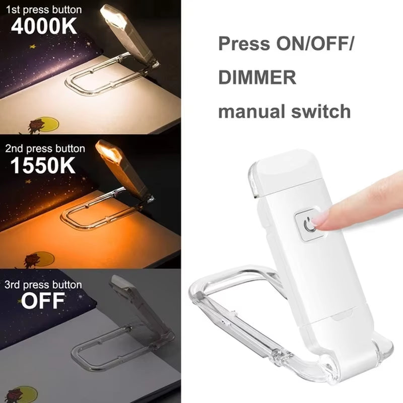 Portable Rechargeable Book Lamp – Flexible Clip-On LED Light with 3 Brightness Levels